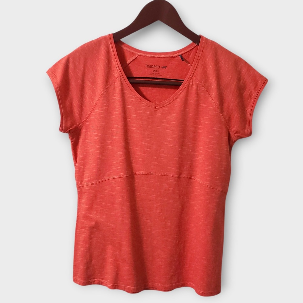 Toad&Co‎ Womens Bonita SS Tee Coral Oeange Slub V-Neck T-Shirt Small T1002604